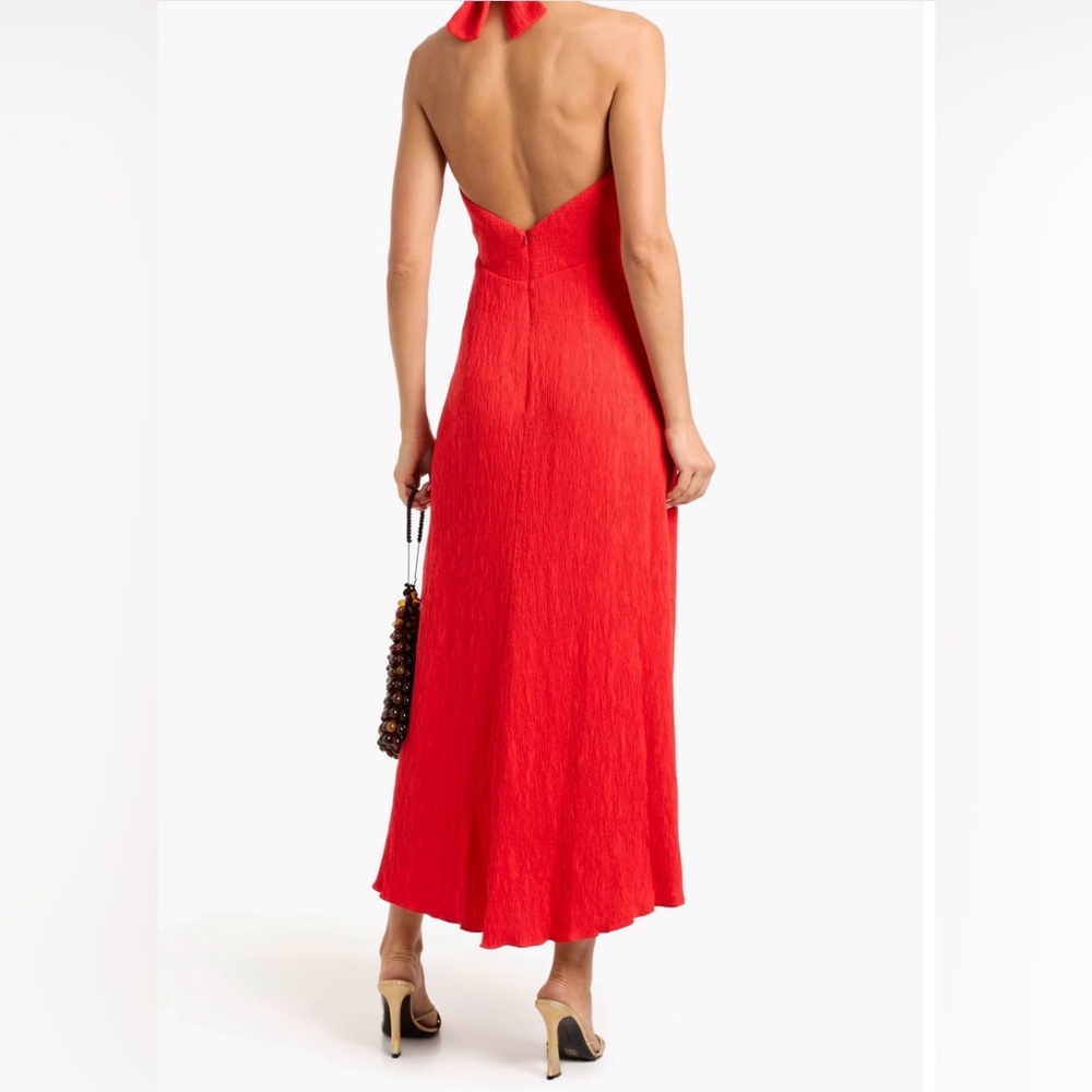 $1250 NWT Johanna Ortiz Runway 100% Silk Red Heart Cutout Halter Maxi Dress - Picture 5 of 16